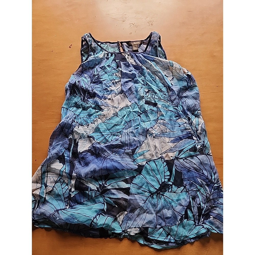Tommy‎ Bahama Top Womens Blue Floral 100% Silk Sheer Tank Blouse Size XS